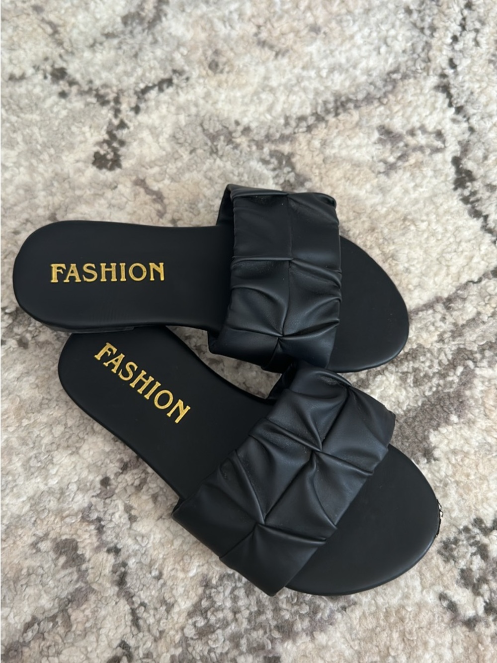 Women's Black Ruched Slide Sandals